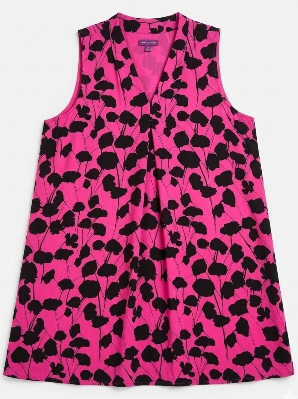 🔹️Vince Camuto Fuchsia & Black Floral Vneck Sleeveless Dress Large